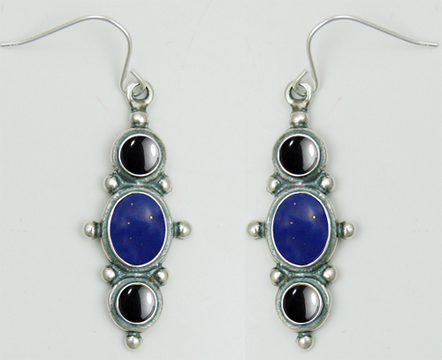 Sterling Silver Drop Dangle Earrings With Lapis Lazuli And Hematite